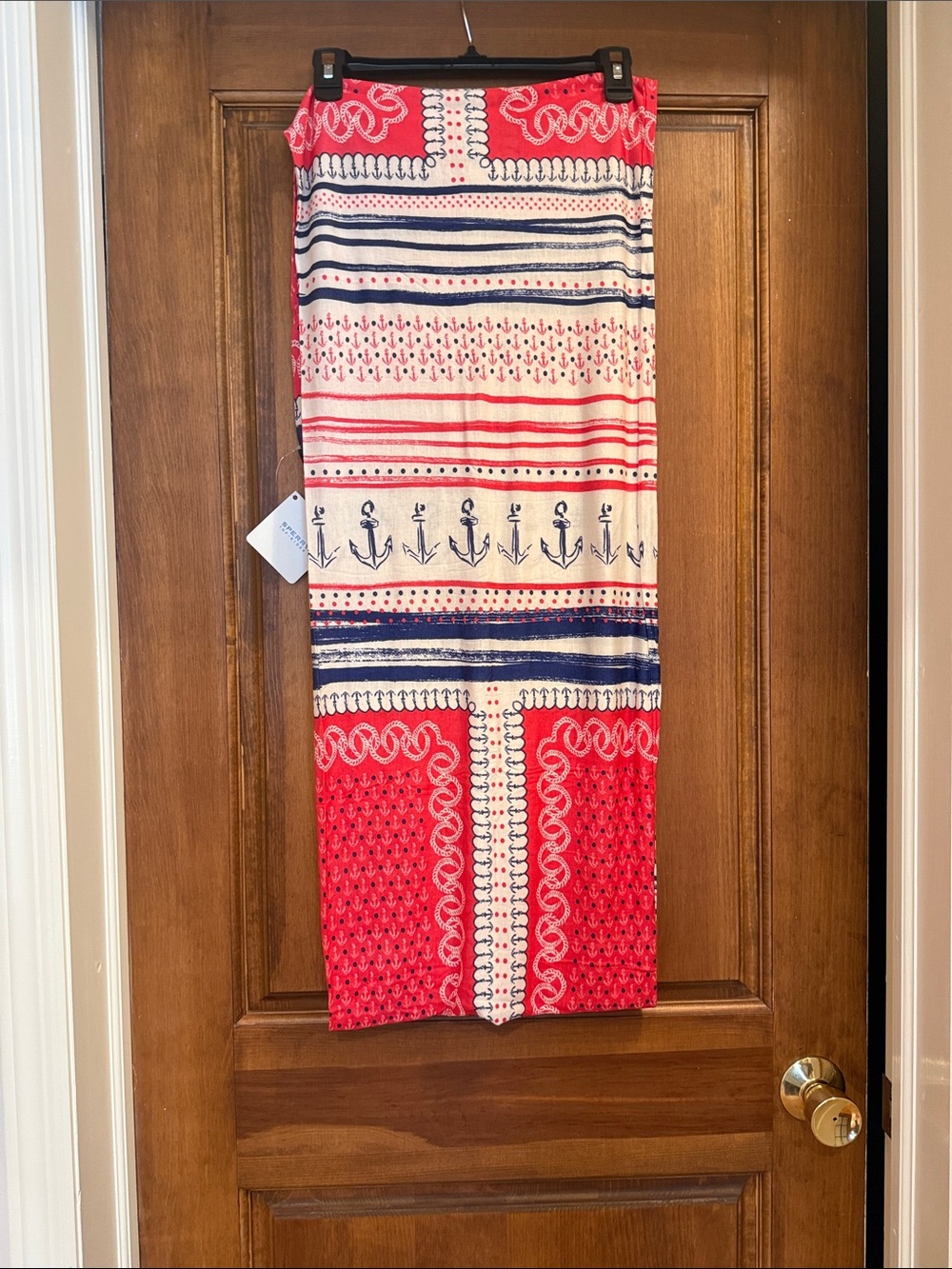 Sperry Red Navy Cream Nautical Anchor Printed Infinity Scarf